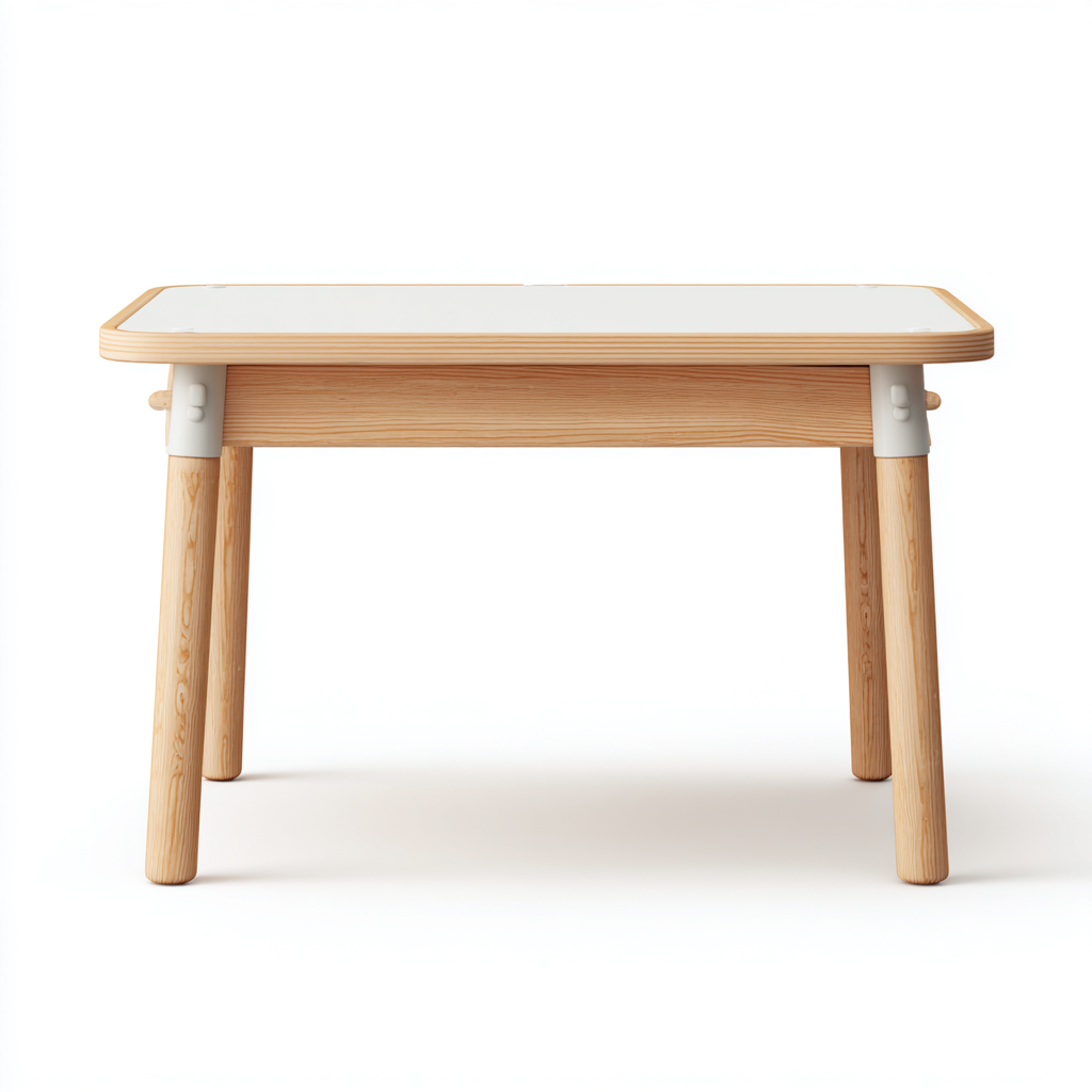 Bureau enfant-bois massif-MDF-102x56x70 cm-blanc-bois naturel-design sécurisé minimaliste-Dengetio