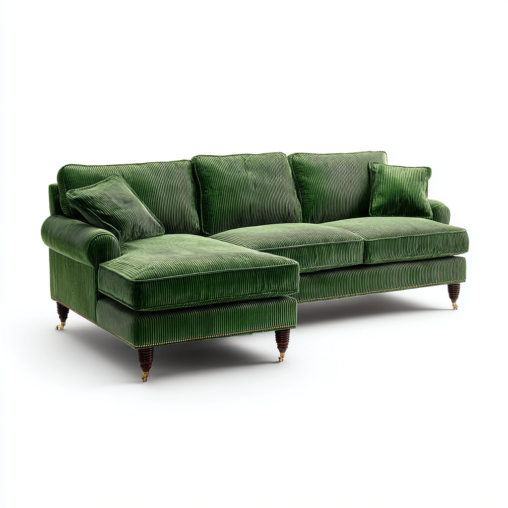 Canapé d'angle - velours-bois - 250x168x83 cm - vert - style vintage-Dengetio
