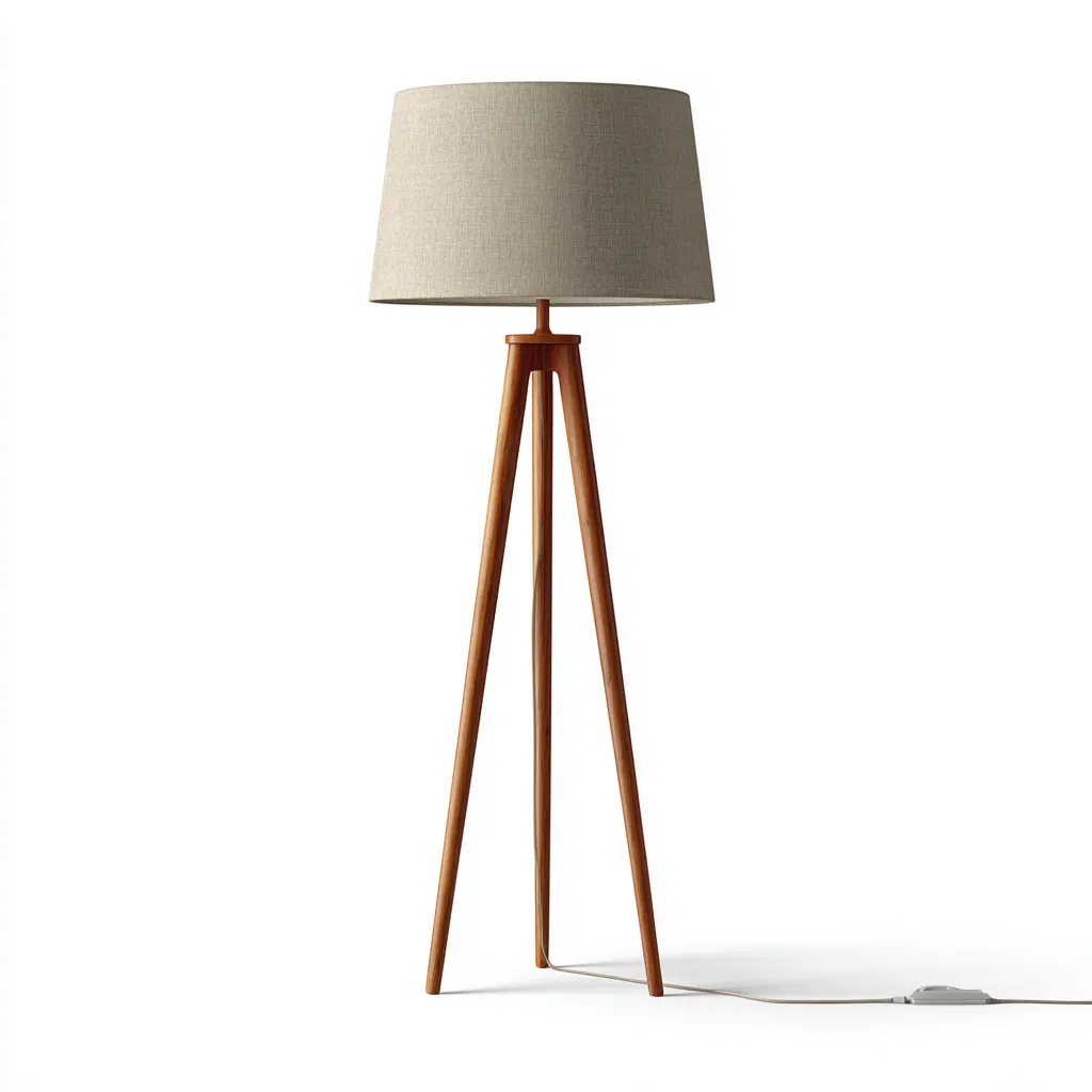 Lampadaire-Bois-Tissu-45x45x155 cm-Beige-Bois naturel-Eclairage interieur style scandinave-Dengetio