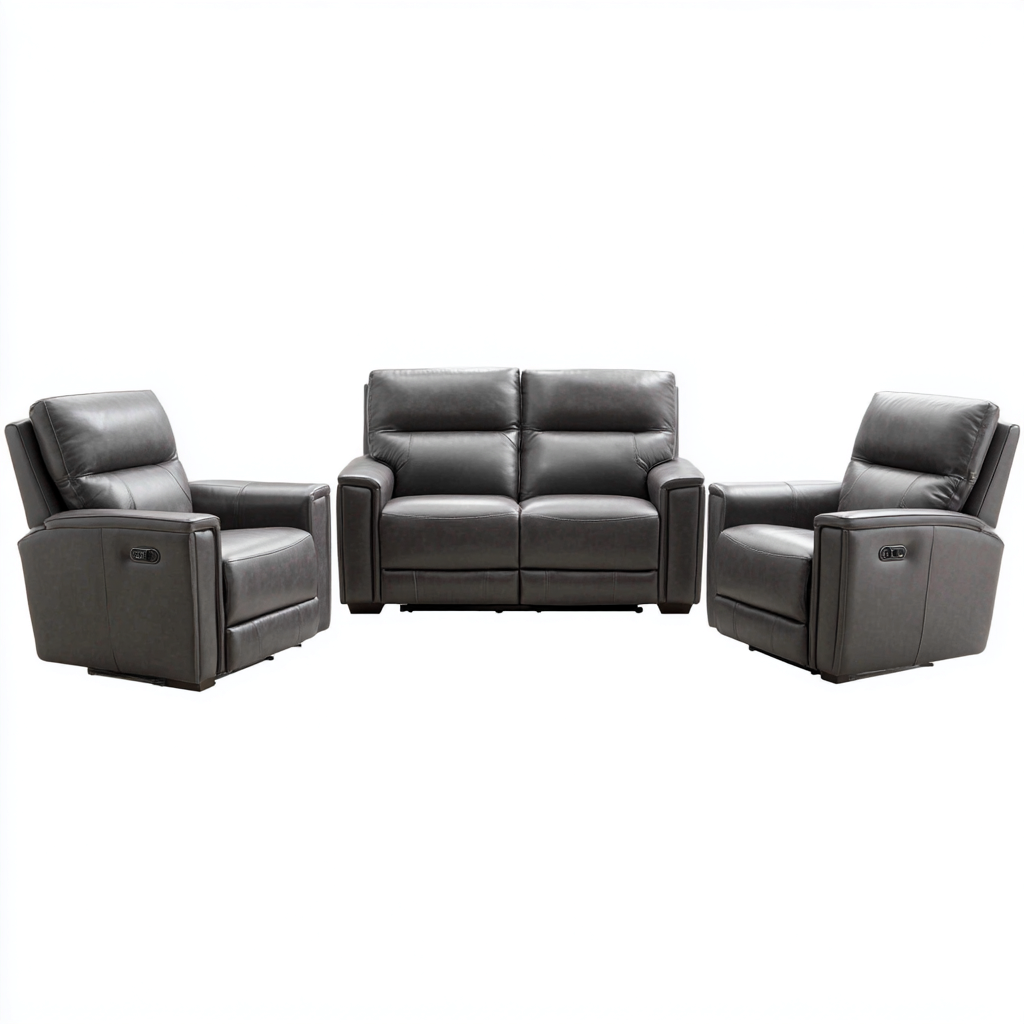 Ensemble de canapés relax - cuir-structure bois - 203x99x102 cm - gris - style contemporain pour salon-Dengetio