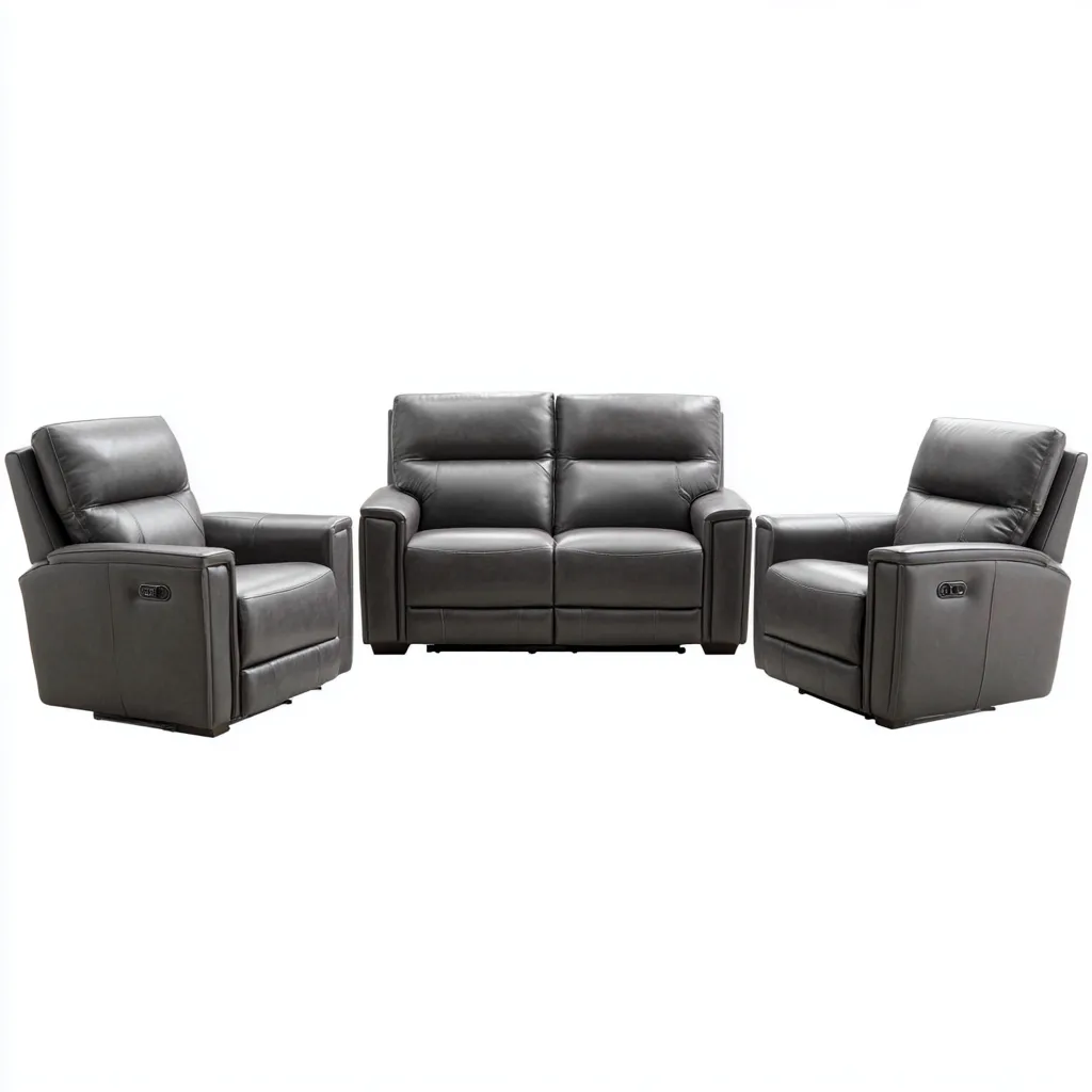 Ensemble de canapés relax - cuir-structure bois - 203x99x102 cm - gris - style contemporain pour salon-Dengetio