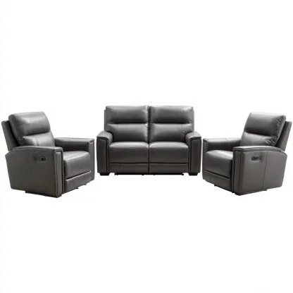 Ensemble de canapés relax - cuir-structure bois - 203x99x102 cm - gris - style contemporain pour salon-Dengetio