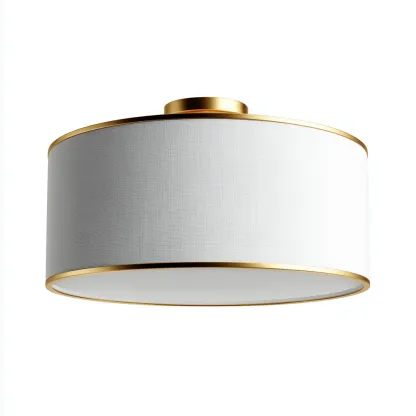 Plafonnier - tissu-métal - 42x42x16 cm - blanc-or - style moderne-Dengetio