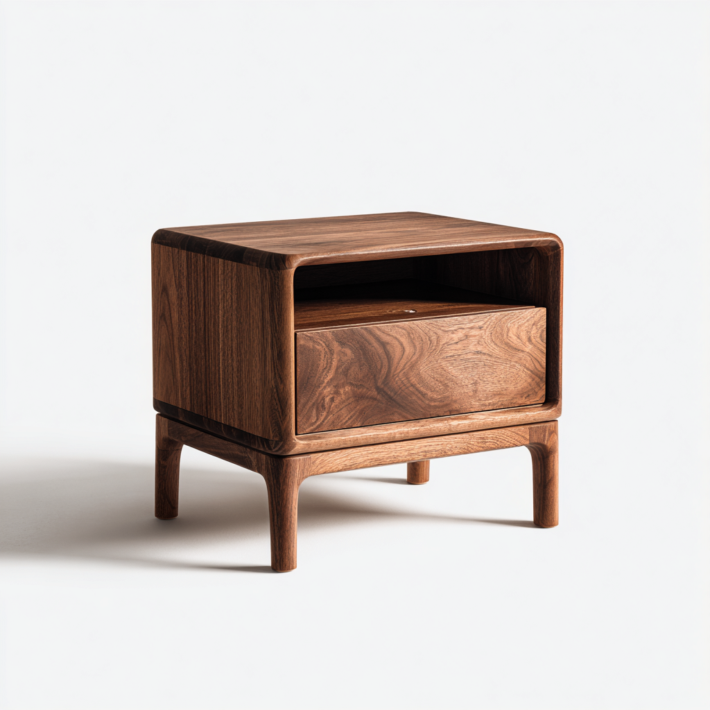 Table de chevet-bois massif-44x36x46cm-noyer fonce-style retro moderne-Dengetio