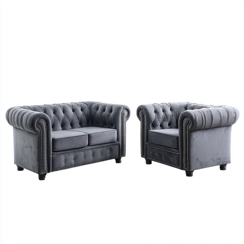 Ensemble de canapés - velours et structure bois - 167x91x75 cm - gris - style classique pour salon-Dengetio