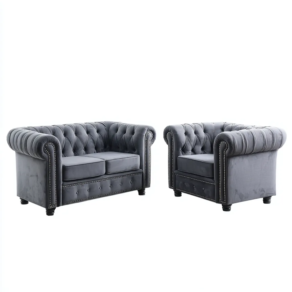 Ensemble de canapés - velours et structure bois - 167x91x75 cm - gris - style classique pour salon-Dengetio