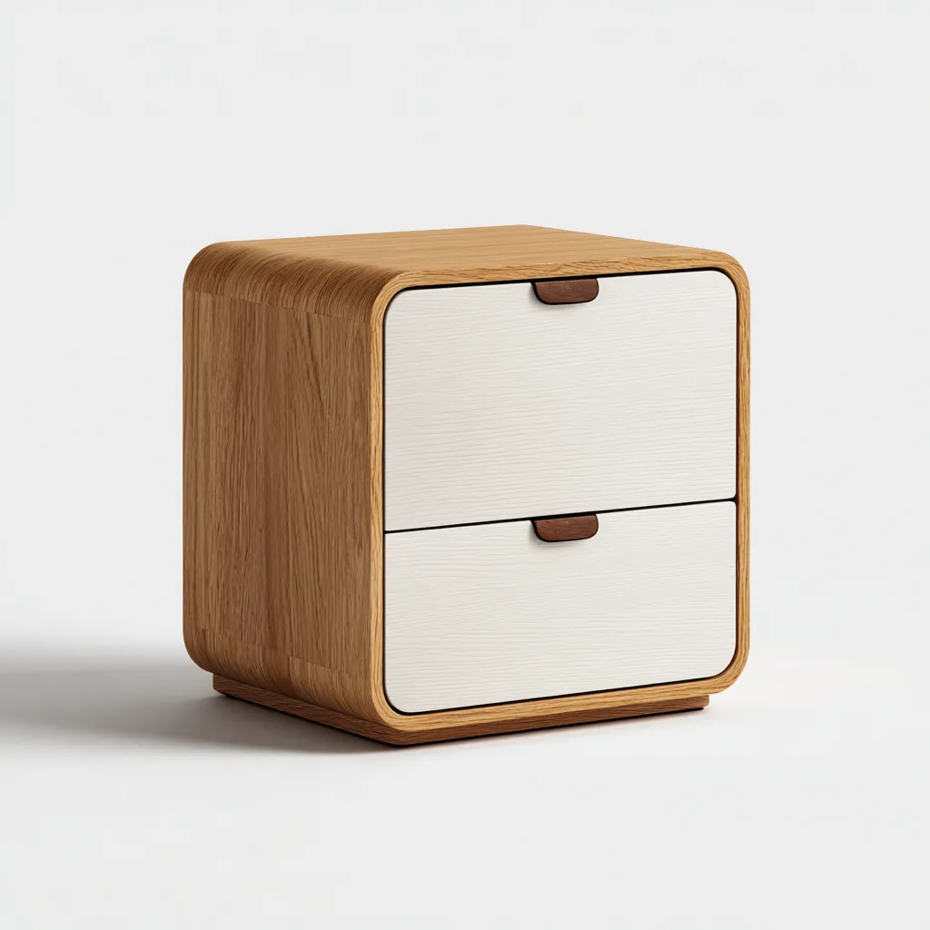 Table de chevet-bois massif-MDF-40x35x45cm-chene naturel-blanc-style contemporain-Dengetio