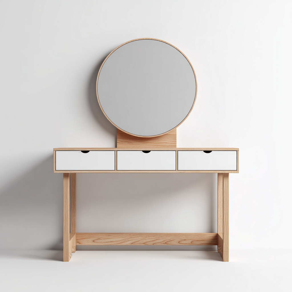 Coiffeuse - Bois-Verre - 100x42x132 cm - Bois naturel-Blanc - Style scandinave-Dengetio