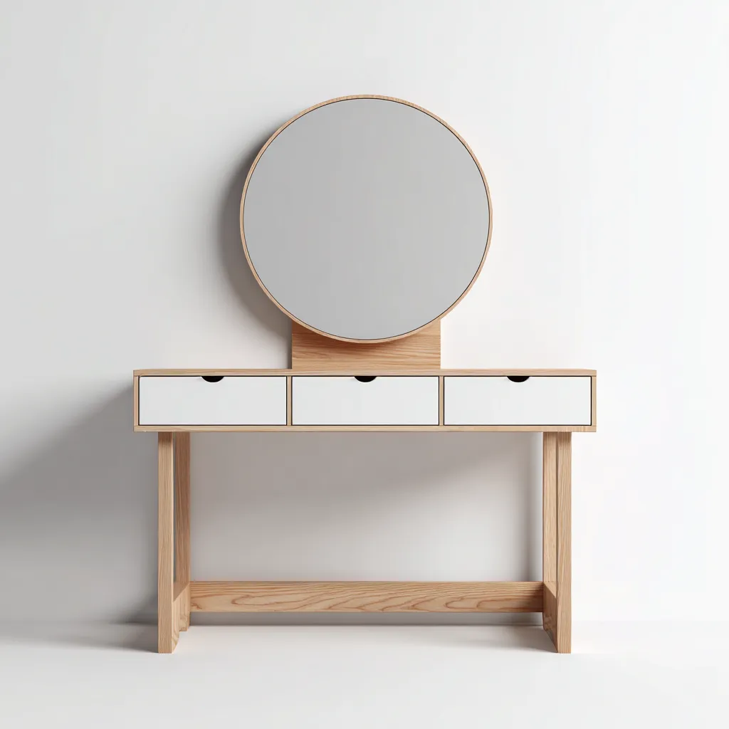 Coiffeuse - Bois-Verre - 100x42x132 cm - Bois naturel-Blanc - Style scandinave-Dengetio
