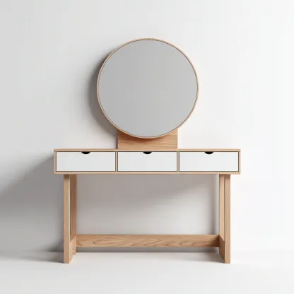 Coiffeuse - Bois-Verre - 100x42x132 cm - Bois naturel-Blanc - Style scandinave-Dengetio