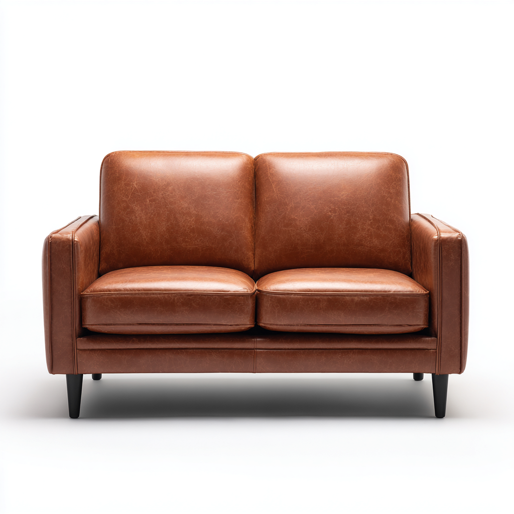 Canapé 2 places - cuir synthétique - 156x86x83 cm - marron cognac - style contemporain pour salon-Dengetio