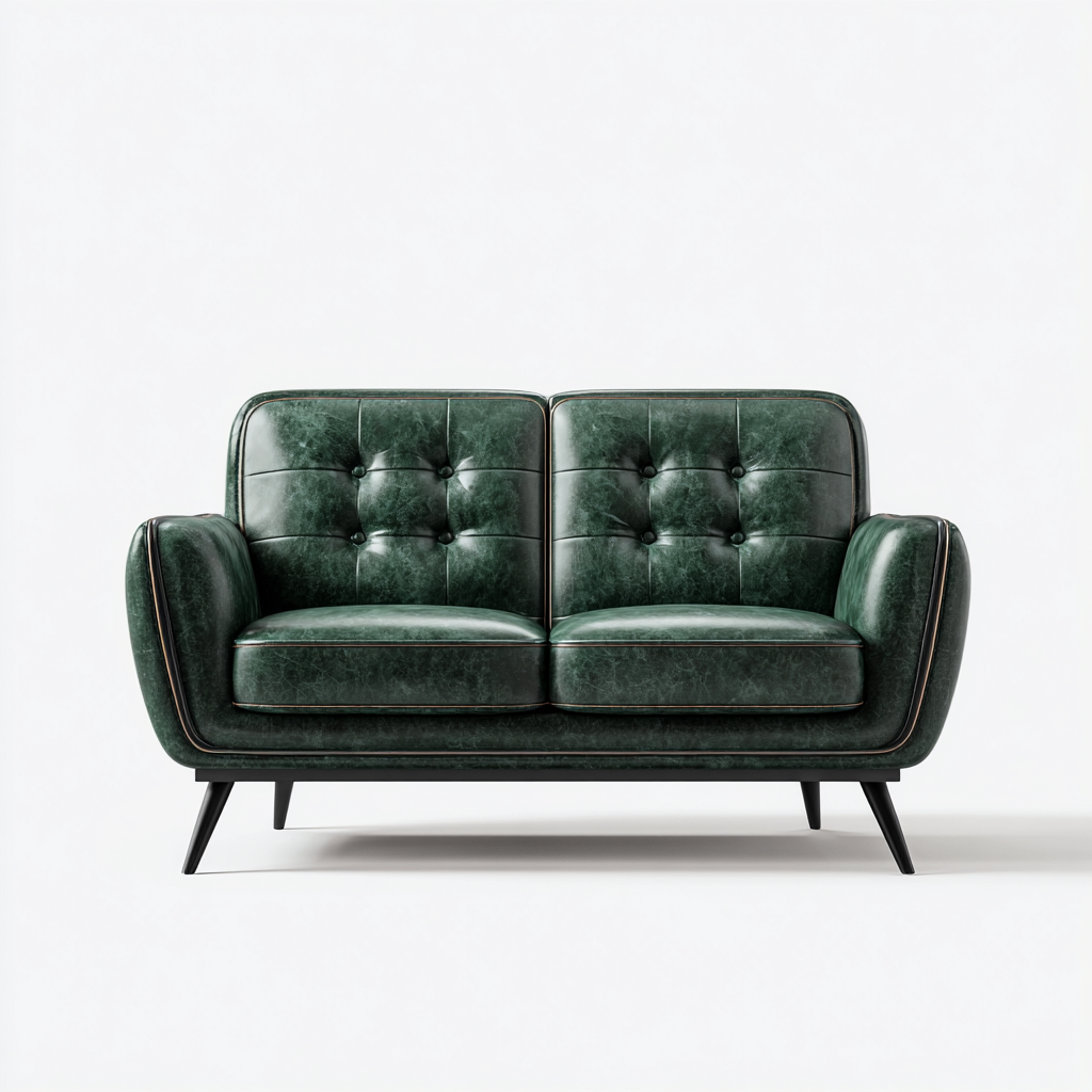 Canapé 2 places - cuir-métal - 159x91x83 cm - vert foncé - style vintage pour salon-Dengetio