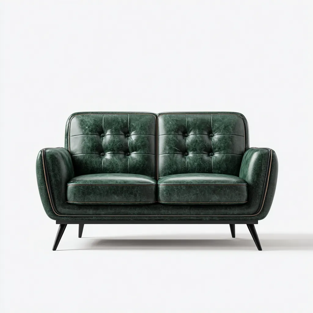 Canapé 2 places - cuir-métal - 159x91x83 cm - vert foncé - style vintage pour salon-Dengetio