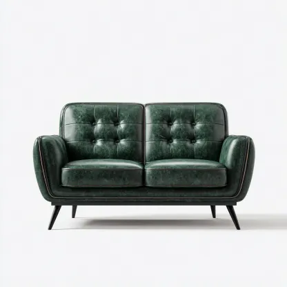 Canapé 2 places - cuir-métal - 159x91x83 cm - vert foncé - style vintage pour salon-Dengetio