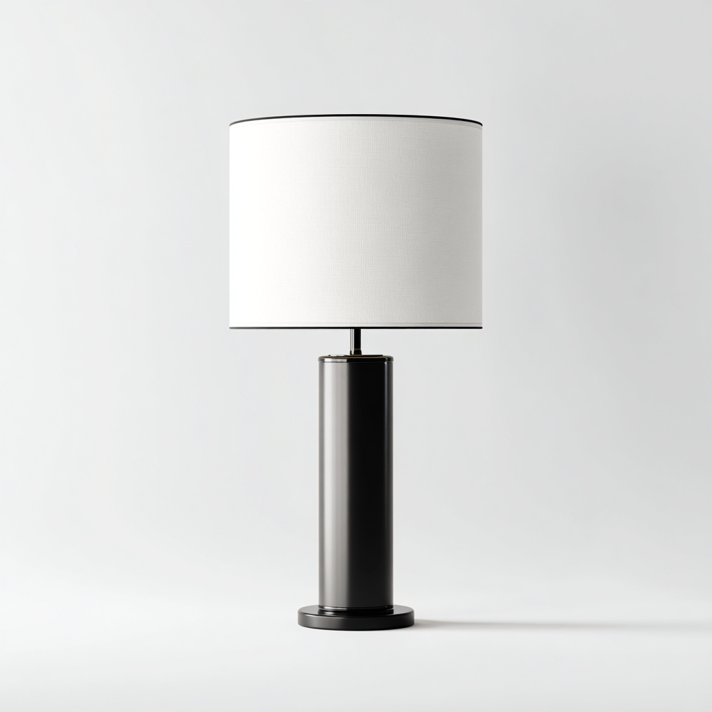 Lampe de table - métal-tissu - 26x26x62 cm - noir-blanc - style moderne-Dengetio