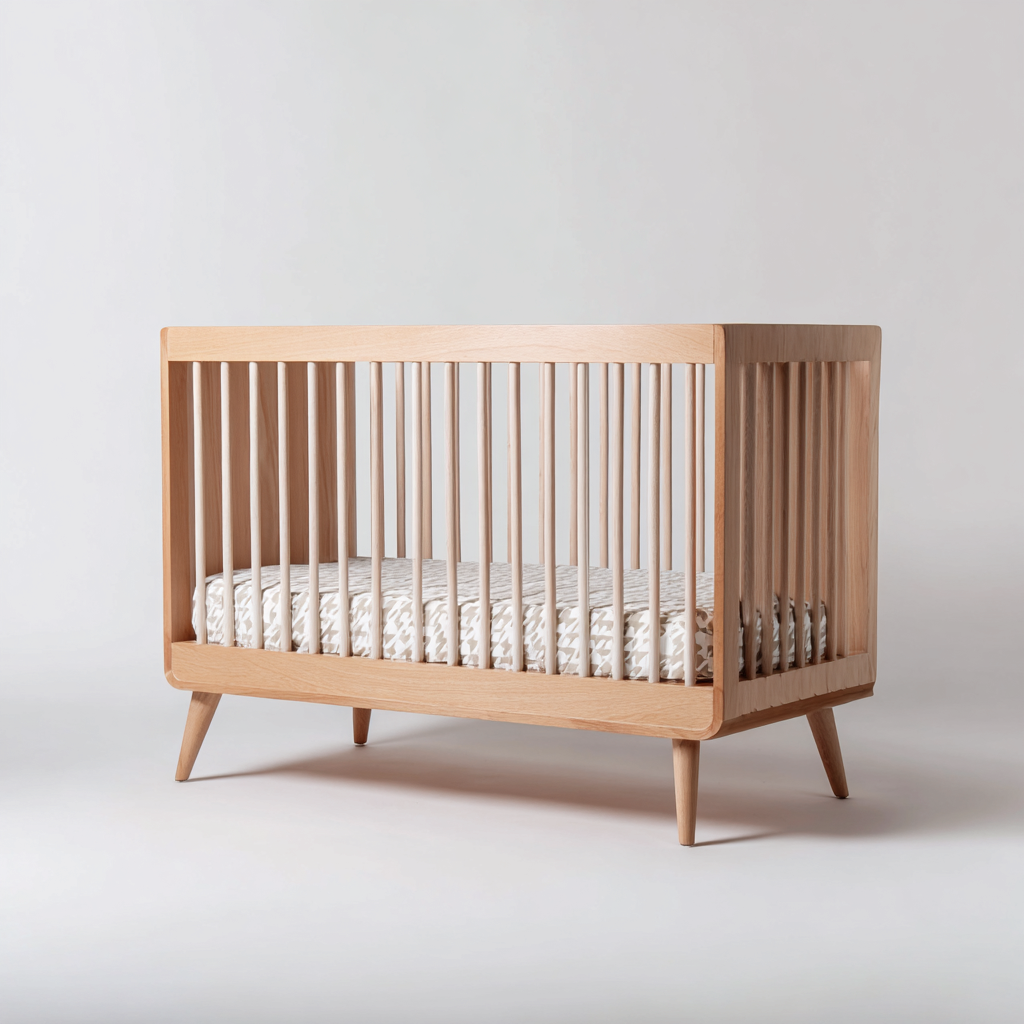 Lit bébé-bois massif-120x60x88 cm-bois naturel-design scandinave sécurisé-Dengetio