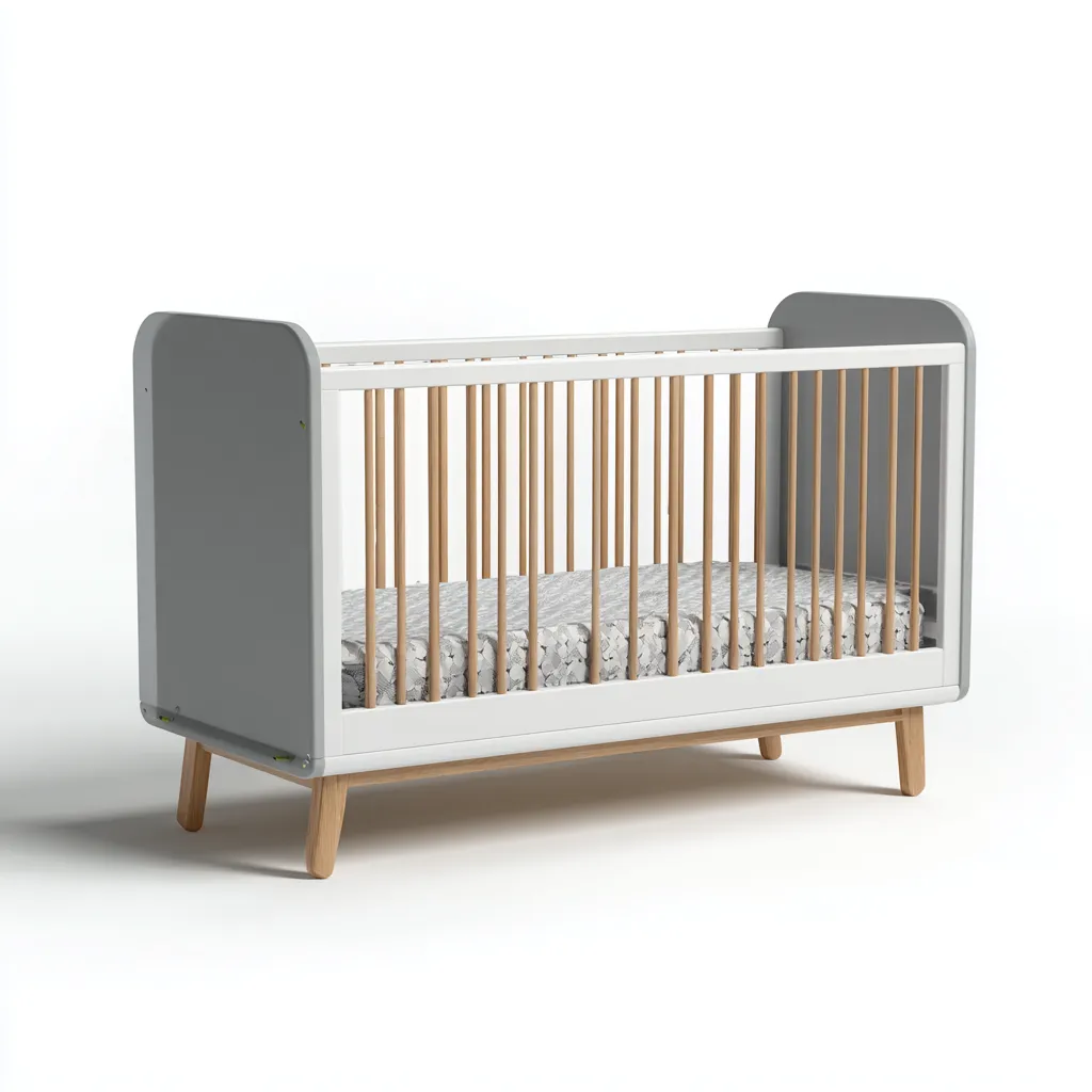 Lit bébé-bois massif-MDF-120x60x90 cm-blanc-gris-design contemporain sécurisé-Dengetio