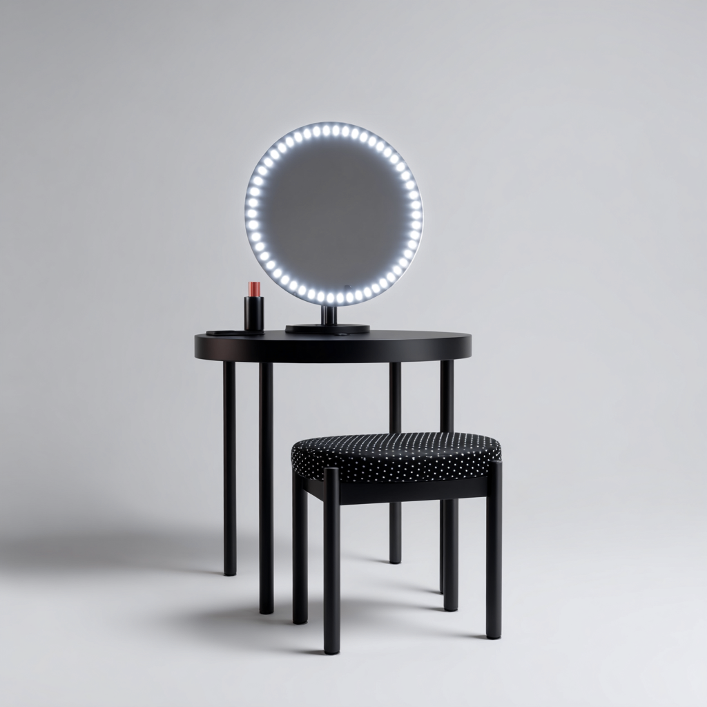 Coiffeuse - Métal-Verre - 82x42x128 cm - Noir - Style minimaliste-Dengetio