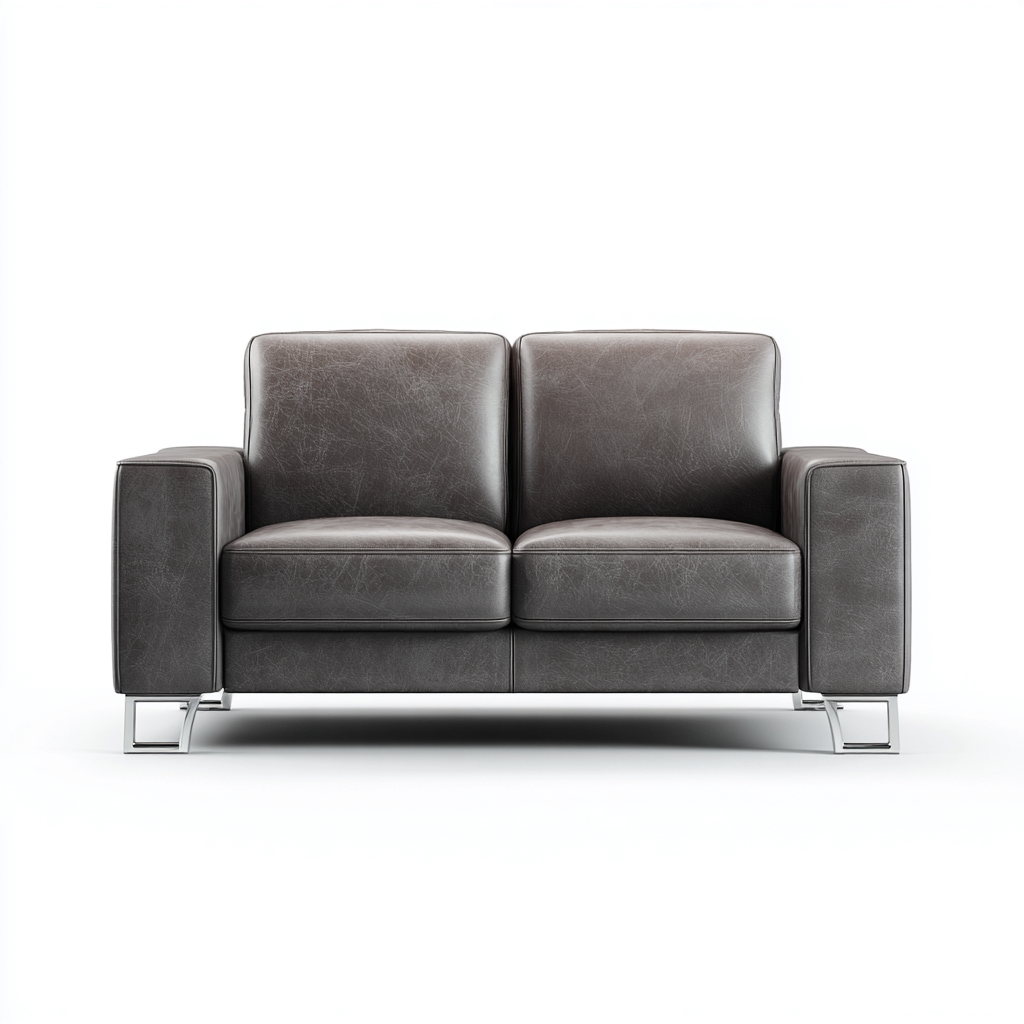 Canape 2 places - cuir-metal - 162x90x82 cm - gris fonce - style moderne pour salon-Dengetio