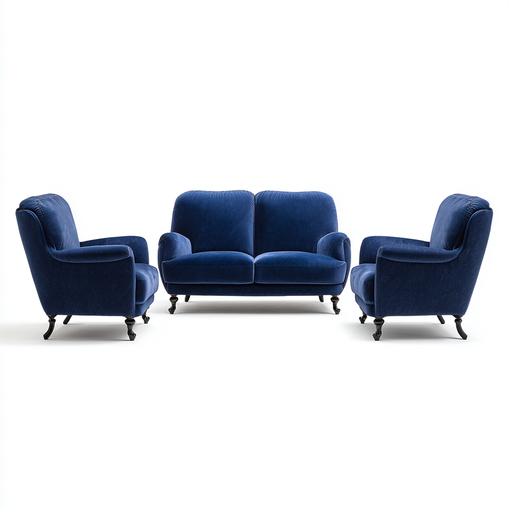 Ensemble de canapés - velours-structure bois - 190x88x82 cm - bleu - style classique pour salon-Dengetio