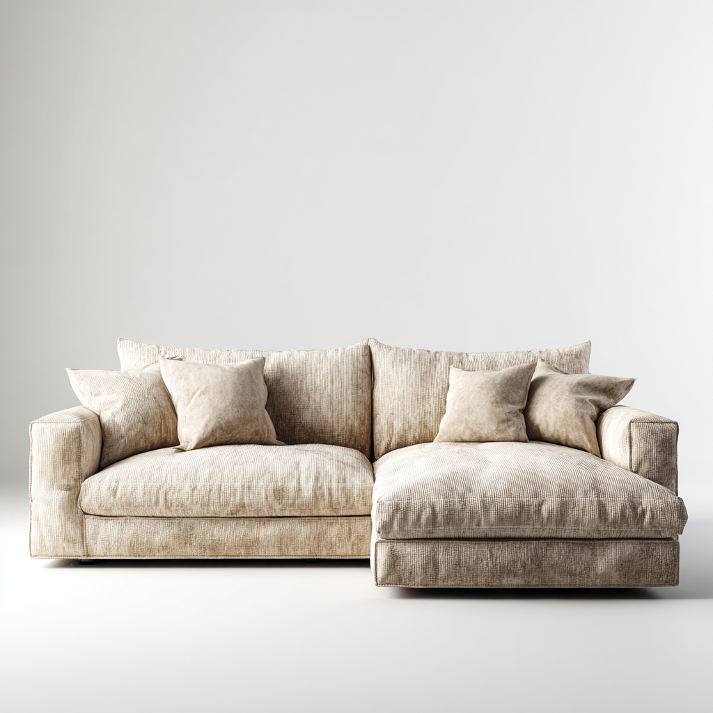 Canapé d'angle - tissu-bois - 260x175x78 cm - beige - style contemporain-Dengetio