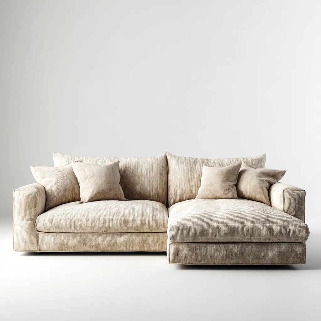 Canapé d'angle - tissu-bois - 260x175x78 cm - beige - style contemporain-Dengetio