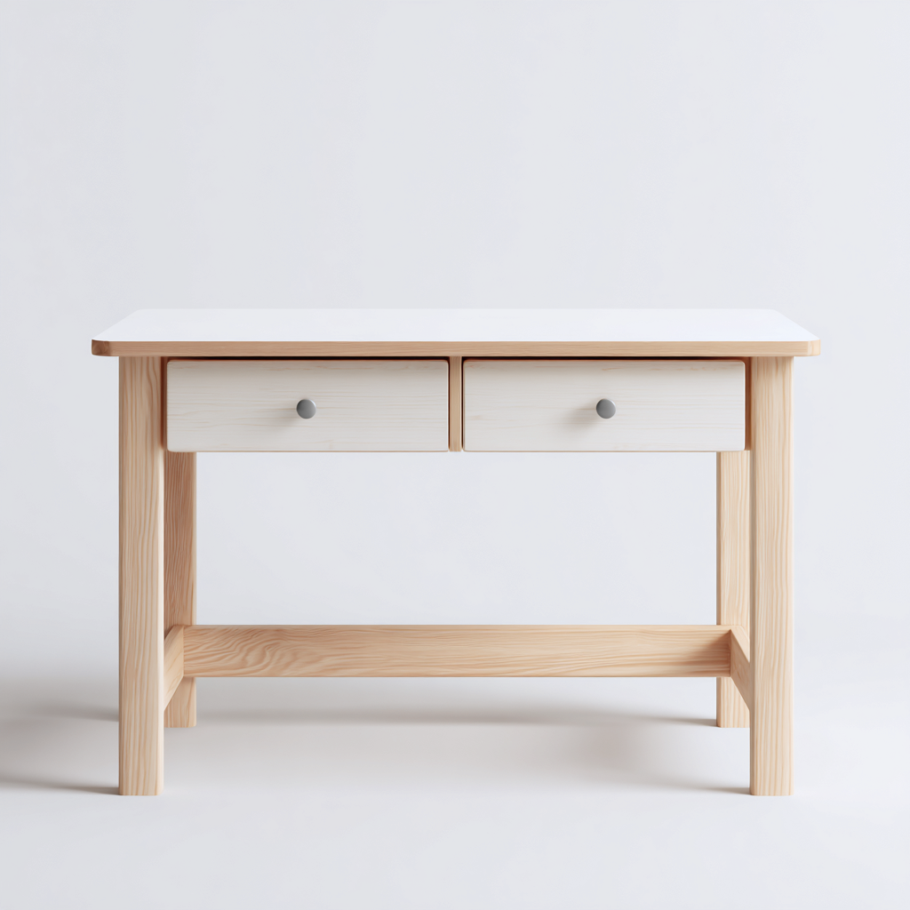 Bureau enfant-bois massif-MDF-112x56x75 cm-blanc-bois naturel-design scandinave moderne-Dengetio
