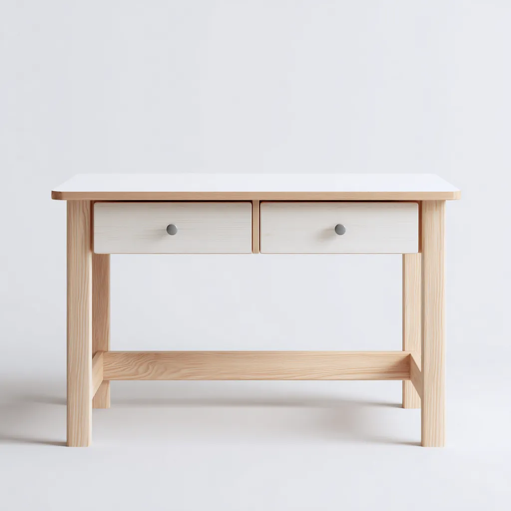 Bureau enfant-bois massif-MDF-112x56x75 cm-blanc-bois naturel-design scandinave moderne-Dengetio