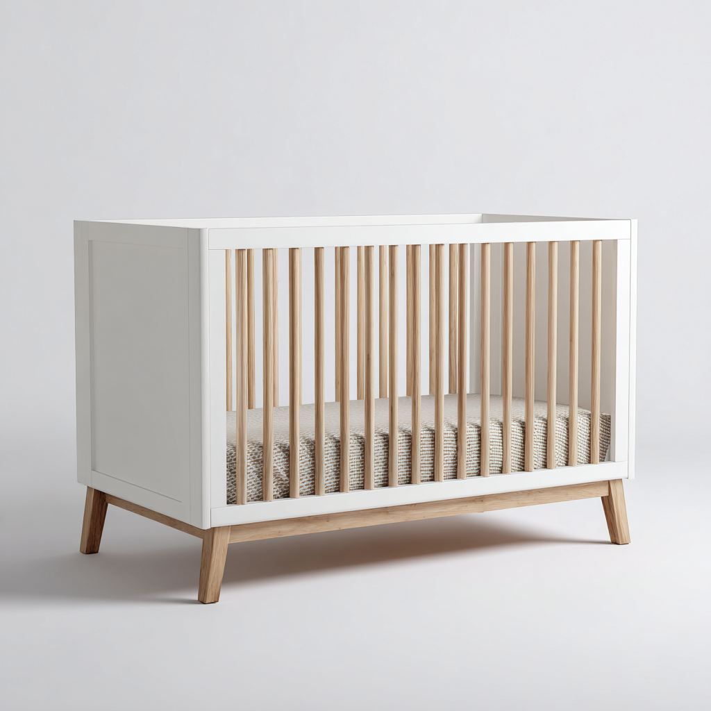Lit bébé-bois massif-122x64x87 cm-blanc-bois naturel-design contemporain sécurisé-Dengetio
