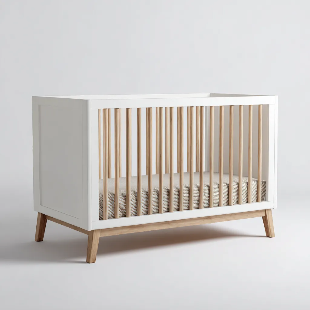 Lit bébé-bois massif-122x64x87 cm-blanc-bois naturel-design contemporain sécurisé-Dengetio