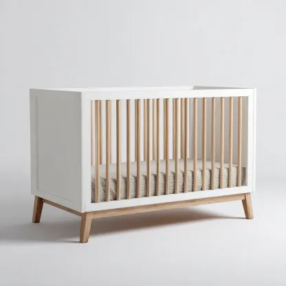 Lit bébé-bois massif-122x64x87 cm-blanc-bois naturel-design contemporain sécurisé-Dengetio