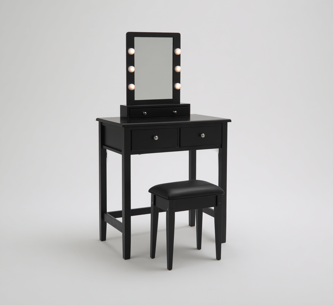 Coiffeuse - Bois-Verre-Métal - 90x40x135 cm - Noir - Style moderne-Dengetio