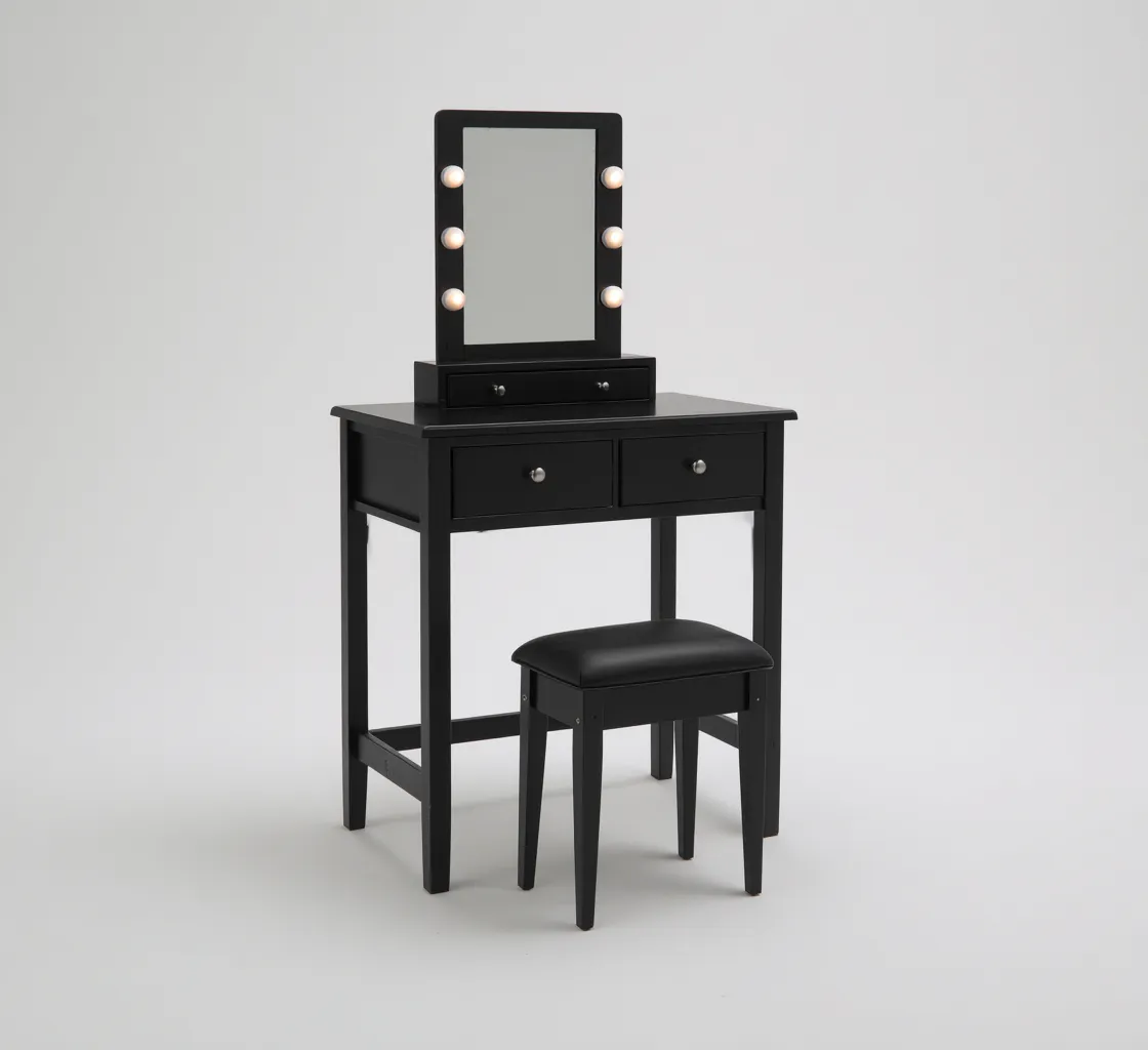 Coiffeuse - Bois-Verre-Métal - 90x40x135 cm - Noir - Style moderne-Dengetio