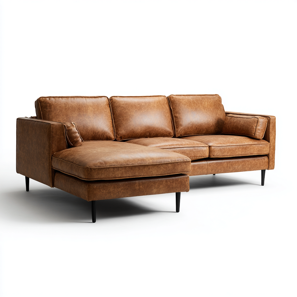 Canapé d'angle - cuir - 268x162x85 cm - marron - style contemporain pour salon-Dengetio