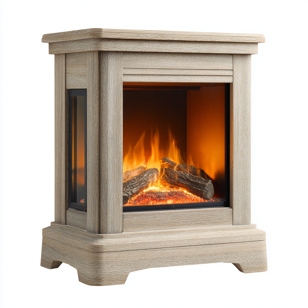 Cheminée électrique - bois-verre - 95x38x105 cm - beige-noir - style classique-Dengetio