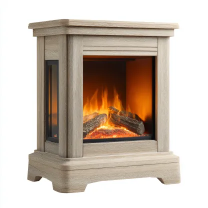 Cheminée électrique - bois-verre - 95x38x105 cm - beige-noir - style classique-Dengetio