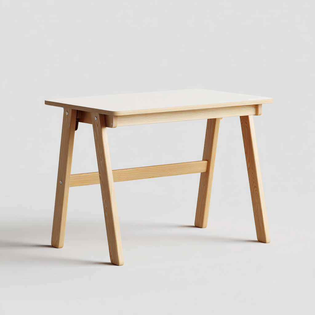 Bureau enfant-bois massif-MDF-100x55x72 cm-blanc-bois naturel-design minimaliste moderne-Dengetio