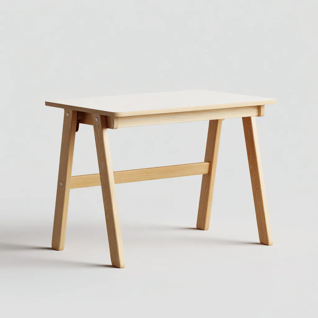 Bureau enfant-bois massif-MDF-100x55x72 cm-blanc-bois naturel-design minimaliste moderne-Dengetio