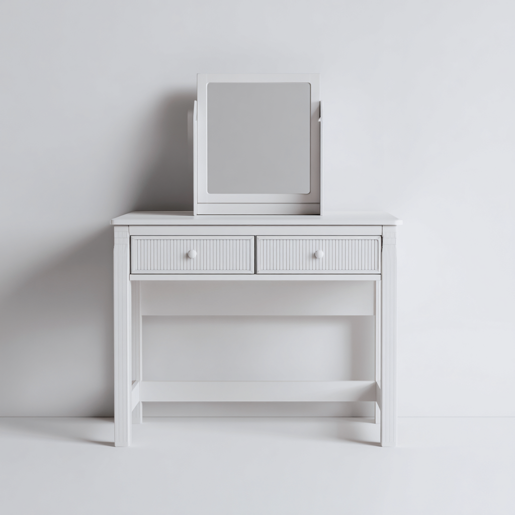 Coiffeuse - Bois-Verre - 92x40x128 cm - Blanc - Style classique-Dengetio