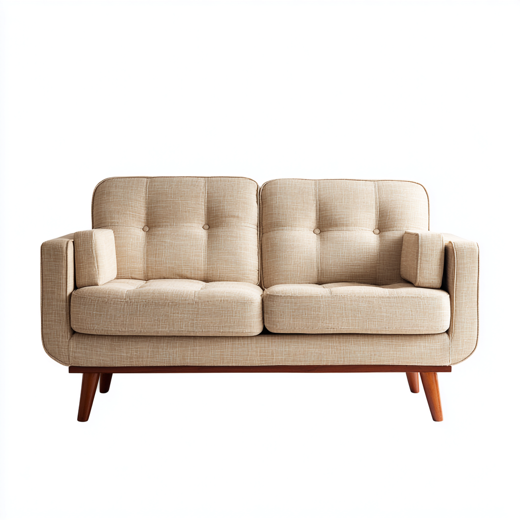 Canapé 2 places - tissu-bois - 168x94x85 cm - beige - style rétro pour salon-Dengetio