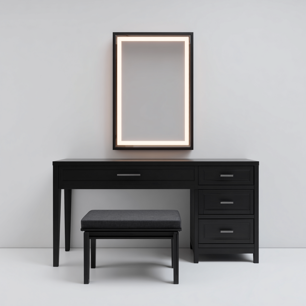 Coiffeuse-MDF-metal-verre-110x48x138 cm-noir-style moderne-Dengetio