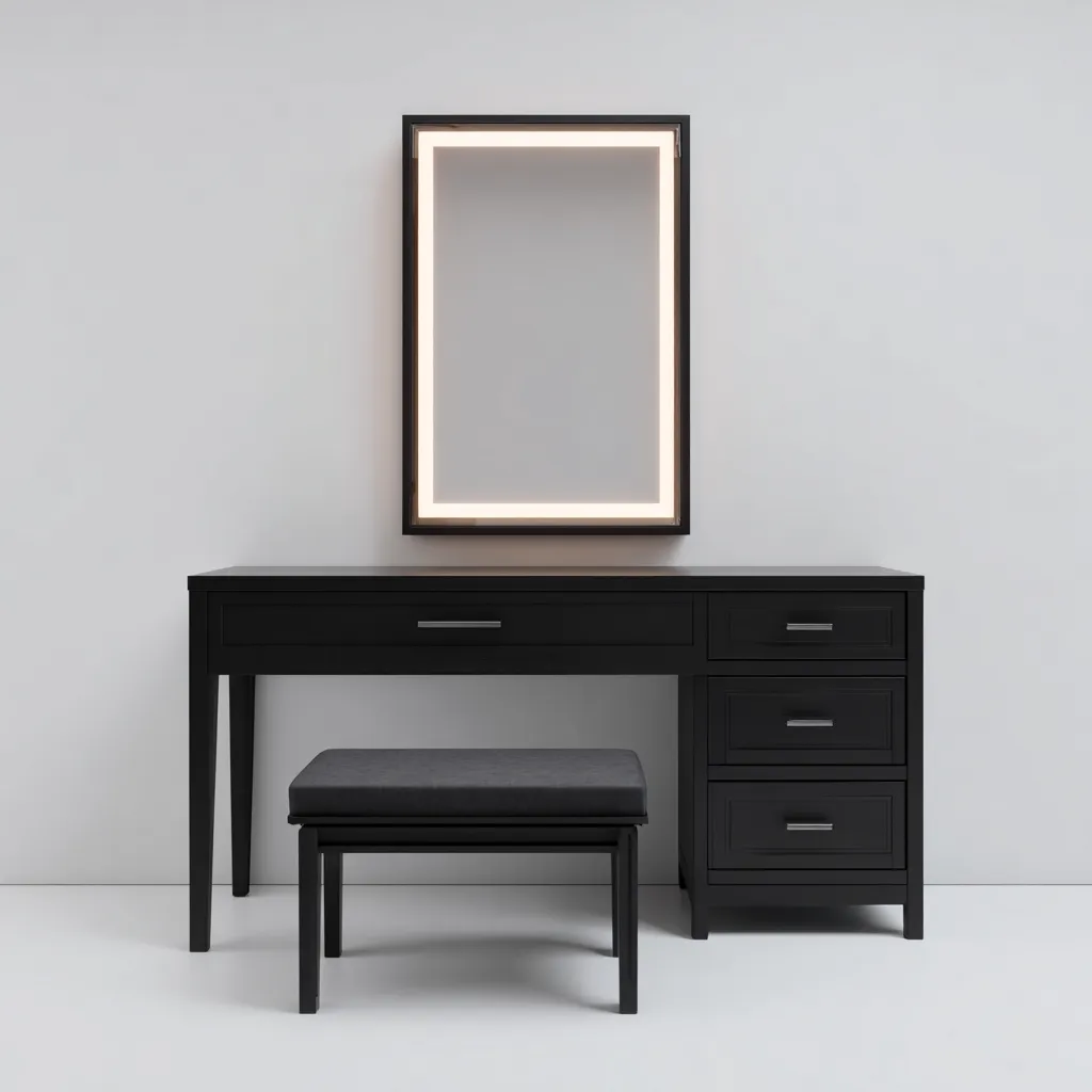 Coiffeuse-MDF-metal-verre-110x48x138 cm-noir-style moderne-Dengetio