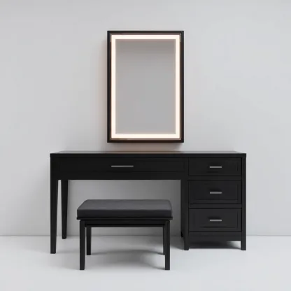 Coiffeuse-MDF-metal-verre-110x48x138 cm-noir-style moderne-Dengetio