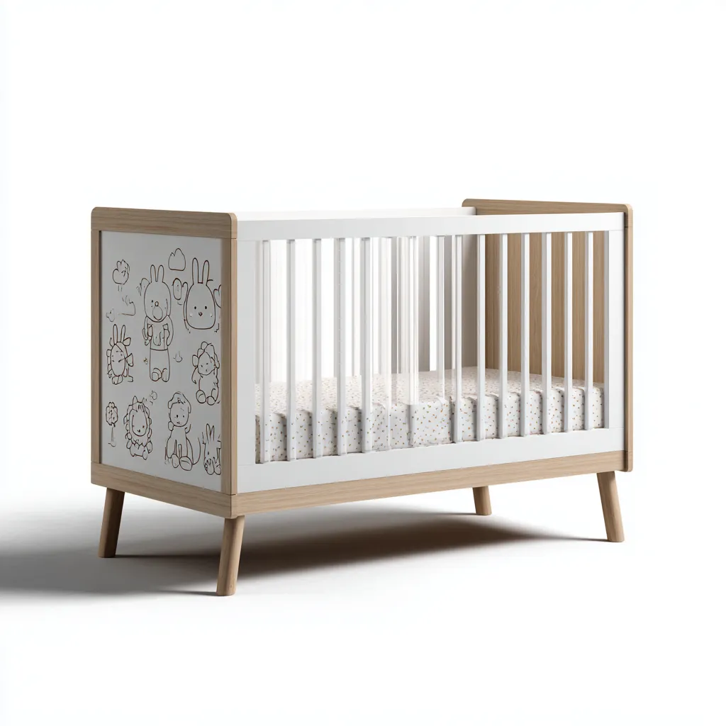 Lit bébé-bois massif-MDF-120x60x90 cm-blanc-chêne clair-design ludique sécurisé-Dengetio