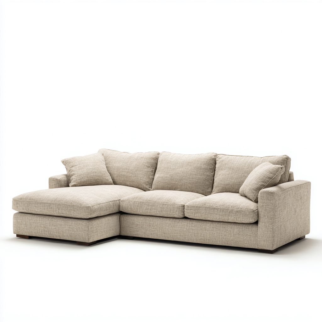 Canapé d'angle - tissu-bois - 255x170x80 cm - beige - style moderne-Dengetio