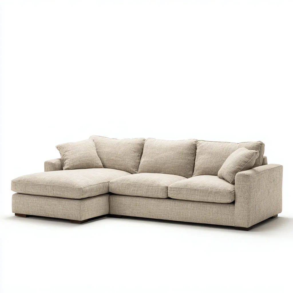 Canapé d'angle - tissu-bois - 255x170x80 cm - beige - style moderne-Dengetio