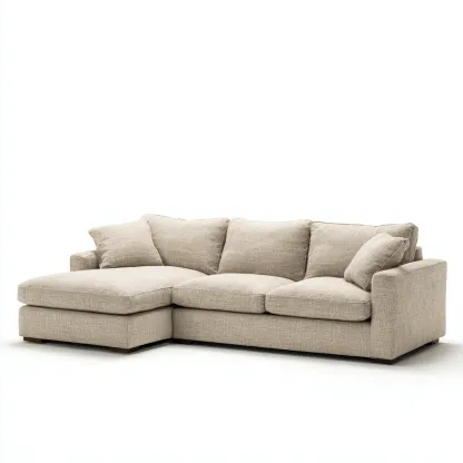 Canapé d'angle - tissu-bois - 255x170x80 cm - beige - style moderne-Dengetio