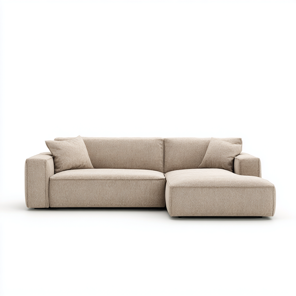 Canapé d'angle - tissu-bois - 262x178x77 cm - beige - style minimaliste-Dengetio