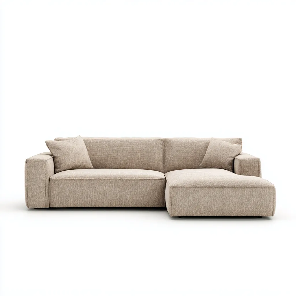 Canapé d'angle - tissu-bois - 262x178x77 cm - beige - style minimaliste-Dengetio