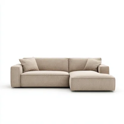 Canapé d'angle - tissu-bois - 262x178x77 cm - beige - style minimaliste-Dengetio